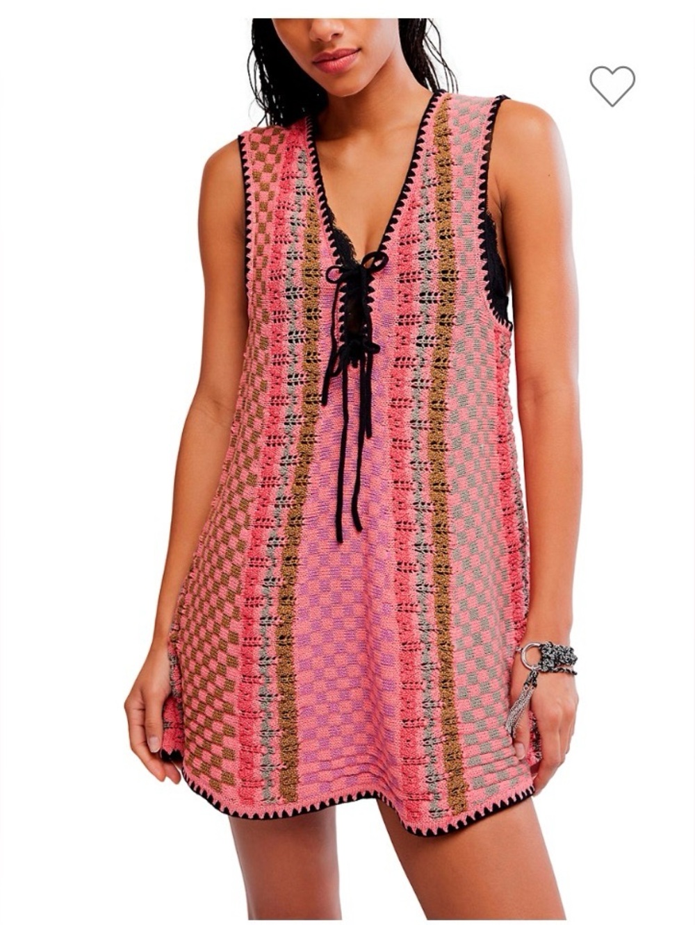 Free People Women’s Pink Crochet Cover-Up Tunic